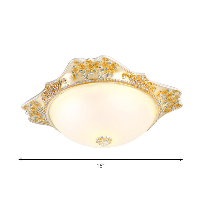Vintage Yellow Opaline Glass Dome Flush Mount Light with Floral Accent, Available in 3 Sizes: 12", 16", 19.5