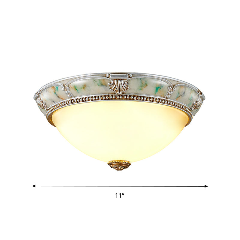 Ivory Glass Flushmount Traditional Corridor Light - 1 Head, Silver Dome, 11"/15"/19" Diameter