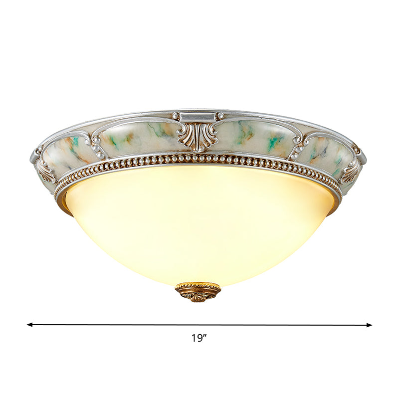 Ivory Glass Flushmount Traditional Corridor Light - 1 Head, Silver Dome, 11"/15"/19" Diameter