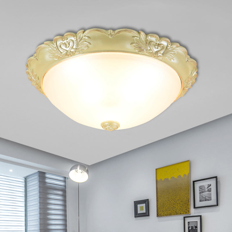 Beige Retro Flush Mount Light Fixture with Cream Glass Dome - Available in 3 sizes