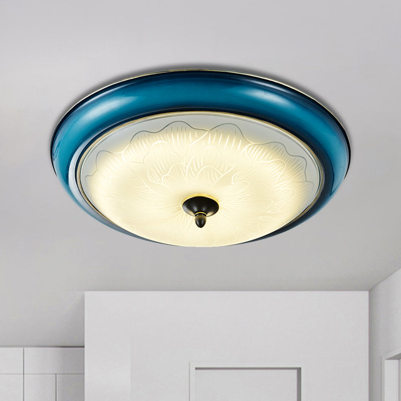 Retro Style Blue Glass LED Flushmount Light for Bedroom, 16"/20" Wide