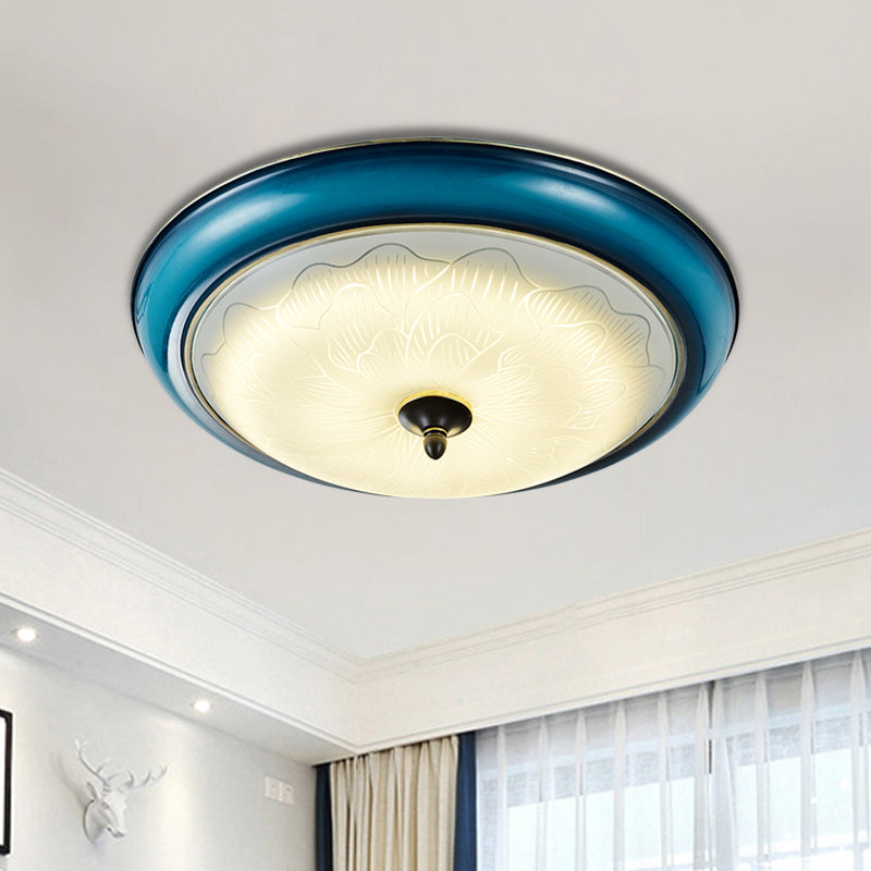 Retro Style Blue Glass LED Flushmount Light for Bedroom, 16"/20" Wide