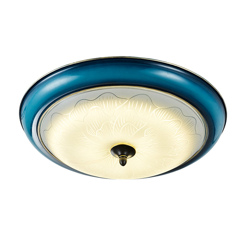 Retro Style Blue Glass LED Flushmount Light for Bedroom, 16"/20" Wide
