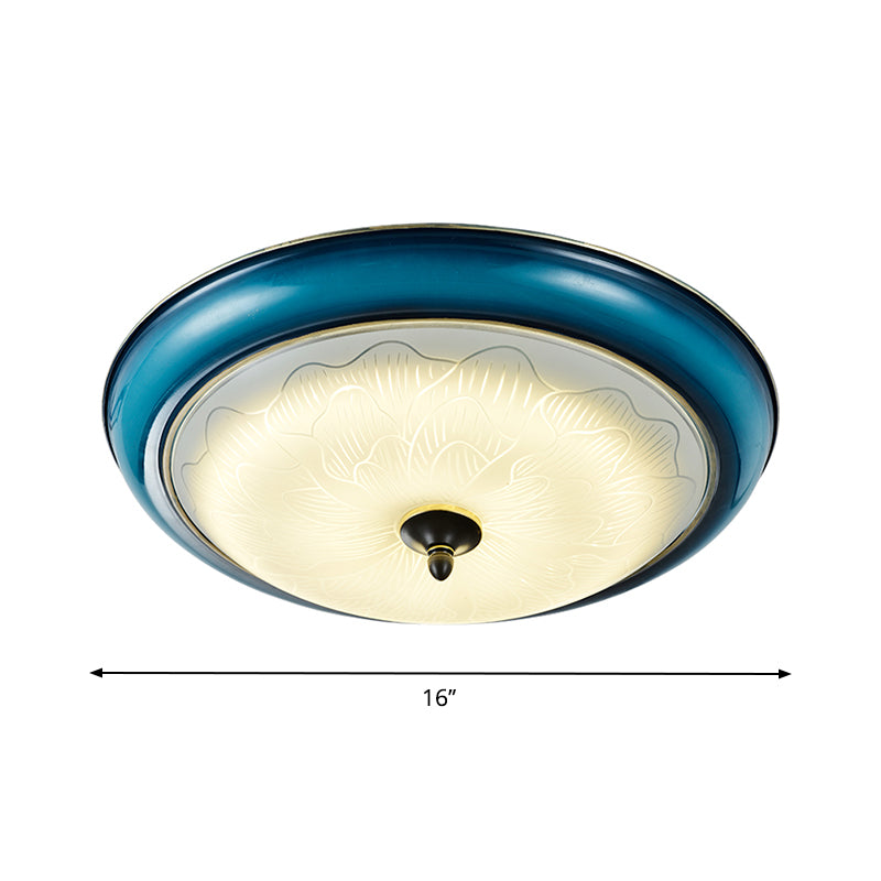 Retro Style Blue Glass LED Flushmount Light for Bedroom, 16"/20" Wide
