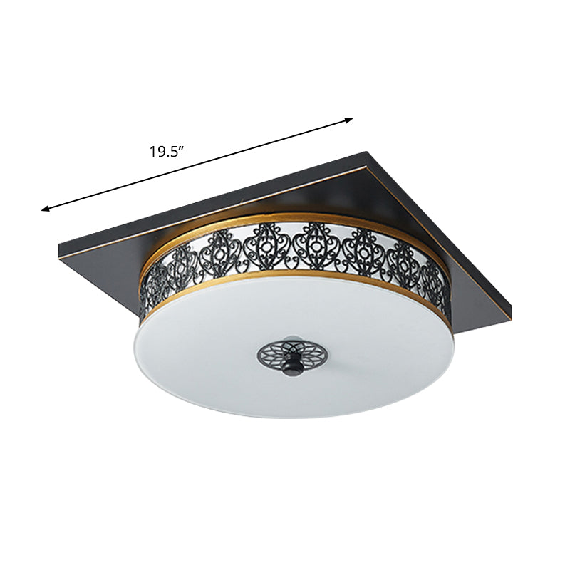 Opaline Glass LED Ceiling Light Fixture in Traditional Black Drum Design - 12"/16"/19.5