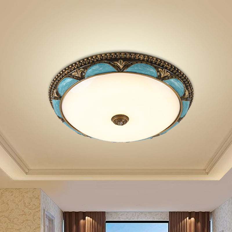 Plafonnier à fleurs bleu de style antique - Montage encastré à LED en verre crème pour chambre à coucher