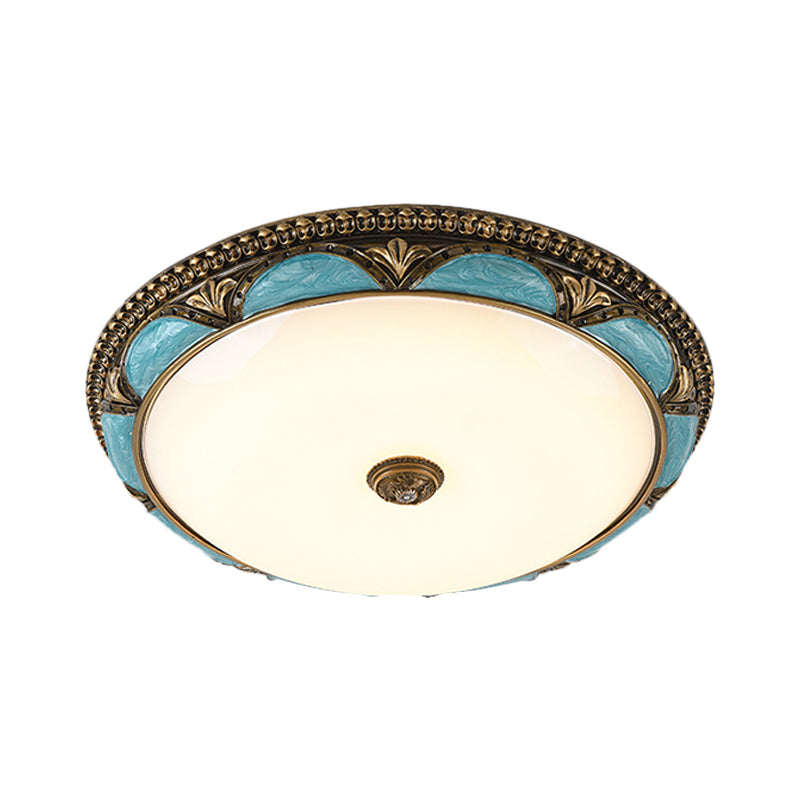 Plafonnier à fleurs bleu de style antique - Montage encastré à LED en verre crème pour chambre à coucher