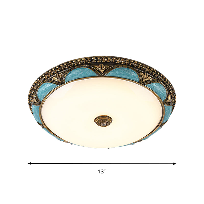Plafonnier à fleurs bleu de style antique - Montage encastré à LED en verre crème pour chambre à coucher