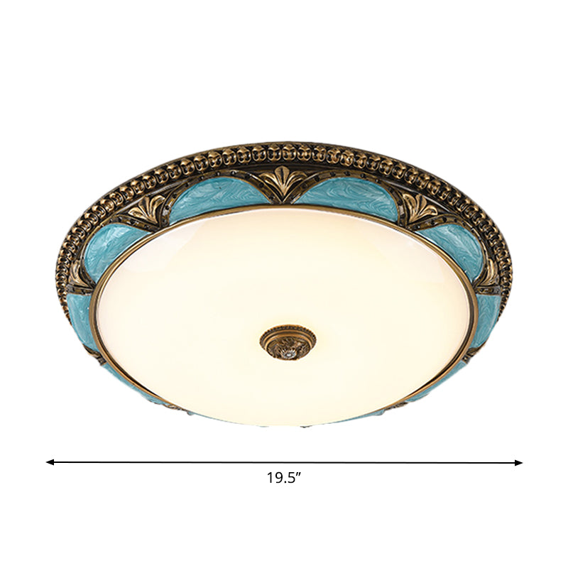 Plafonnier à fleurs bleu de style antique - Montage encastré à LED en verre crème pour chambre à coucher