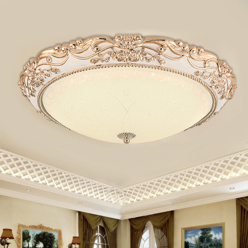 Vintage Gold LED Flush Mount Light with Domed Opaque Glass Shade - 14"/16"/20" Width, Warm/White Light - Living Room Fixture