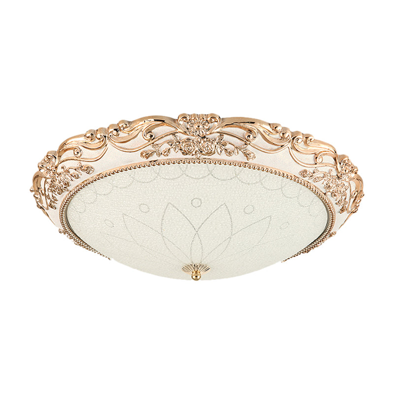 Vintage Gold LED Flush Mount Light with Domed Opaque Glass Shade - 14"/16"/20" Width, Warm/White Light - Living Room Fixture