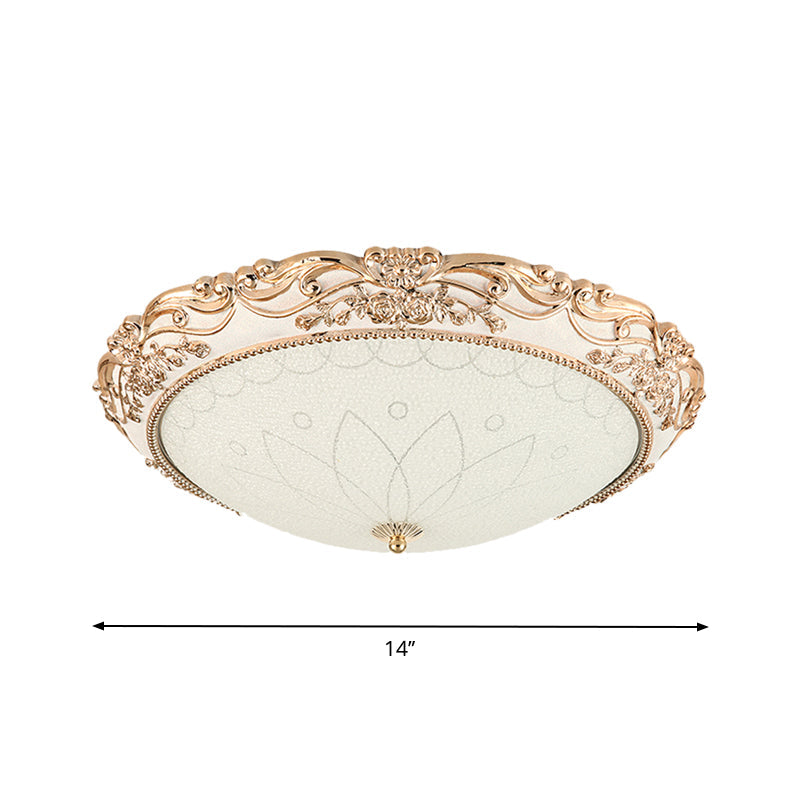 Vintage Gold LED Flush Mount Light with Domed Opaque Glass Shade - 14"/16"/20" Width, Warm/White Light - Living Room Fixture