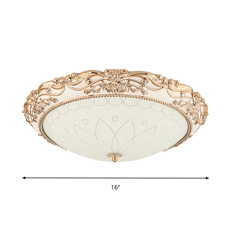 Vintage Gold LED Flush Mount Light with Domed Opaque Glass Shade - 14"/16"/20" Width, Warm/White Light - Living Room Fixture
