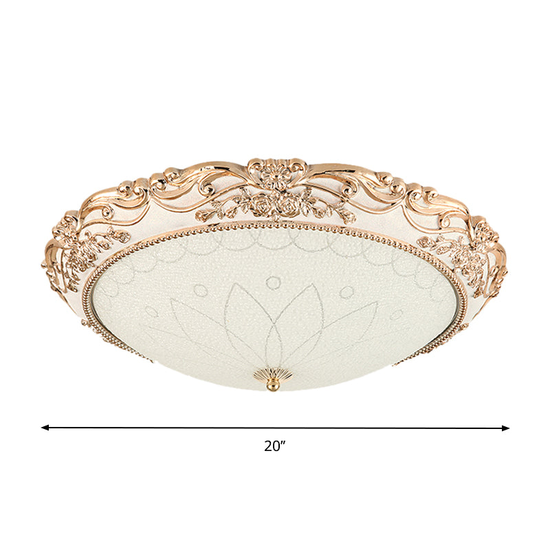 Vintage Gold LED Flush Mount Light with Domed Opaque Glass Shade - 14"/16"/20" Width, Warm/White Light - Living Room Fixture