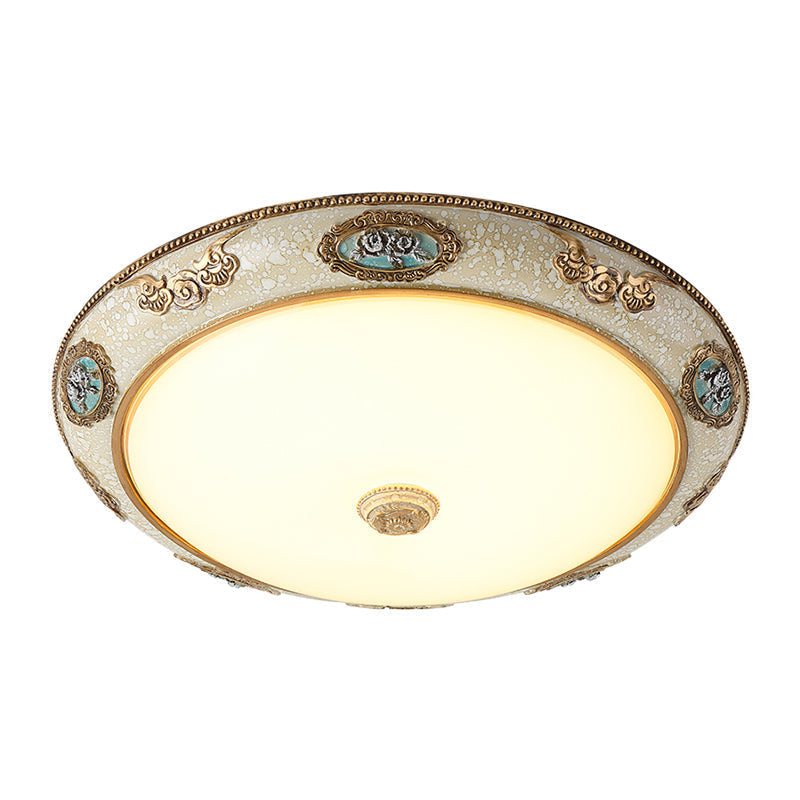 Retro Style Dome Opal Glass Flush Mount LED Bedroom Ceiling Light Fixture - Gold Finish, Warm/White Light - 13"/16"/19.5