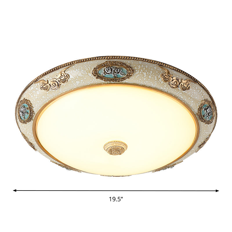 Retro Style Dome Opal Glass Flush Mount LED Bedroom Ceiling Light Fixture - Gold Finish, Warm/White Light - 13"/16"/19.5
