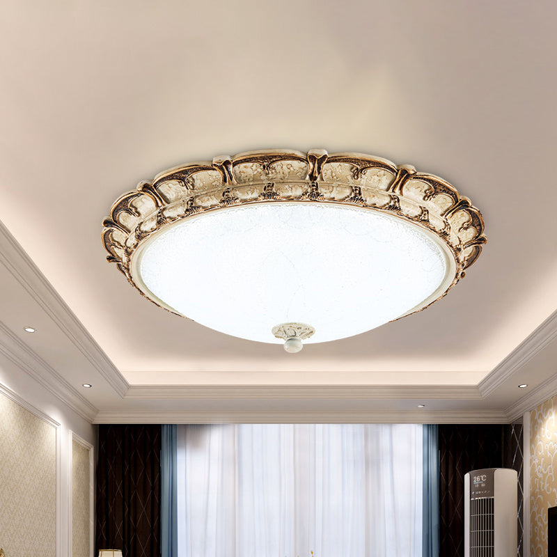 16"/19.5" Antique-Style Brown Floral Flushmount LED Ceiling Light in Opal Glass - Warm/White Lighting for Hallways