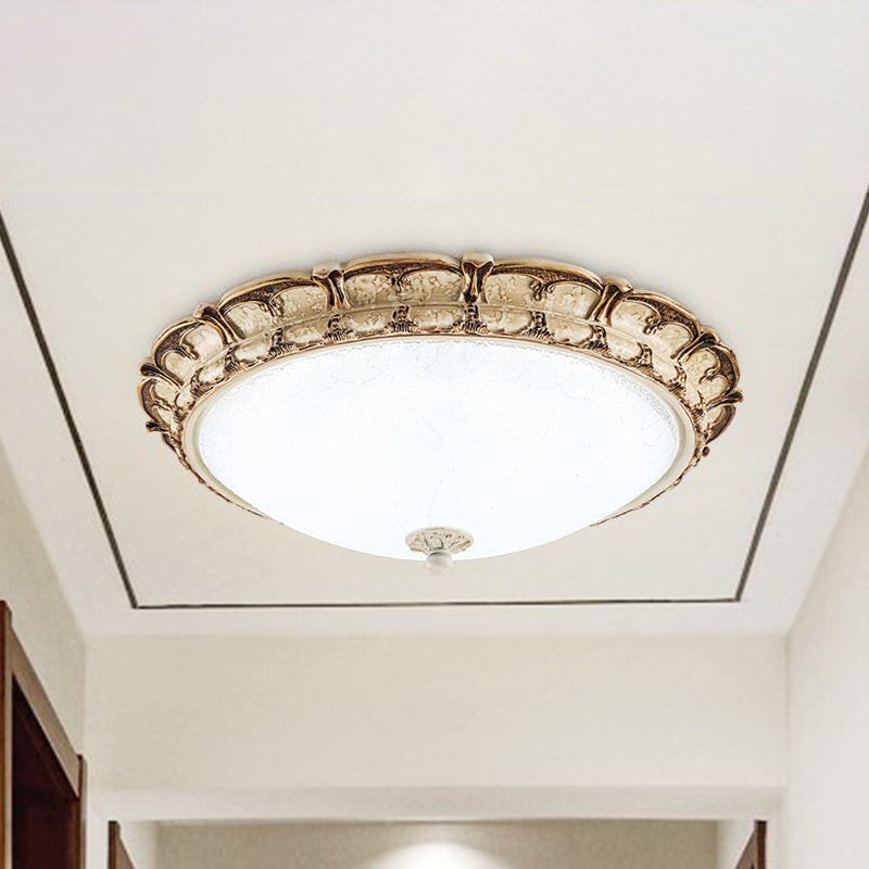 16"/19.5" Antique-Style Brown Floral Flushmount LED Ceiling Light in Opal Glass - Warm/White Lighting for Hallways