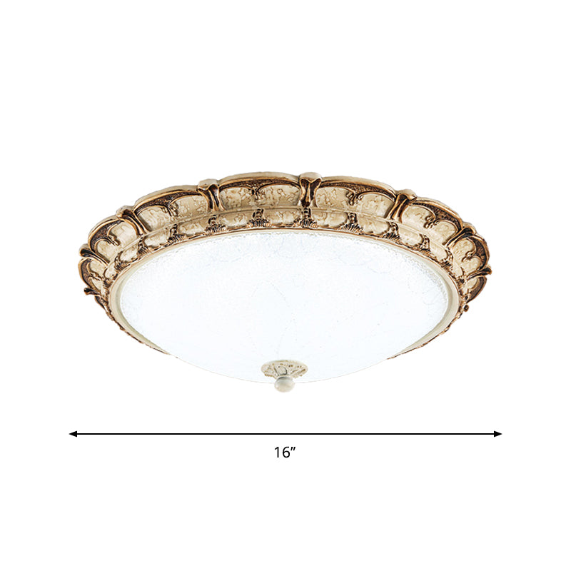 16"/19.5" Antique-Style Brown Floral Flushmount LED Ceiling Light in Opal Glass - Warm/White Lighting for Hallways