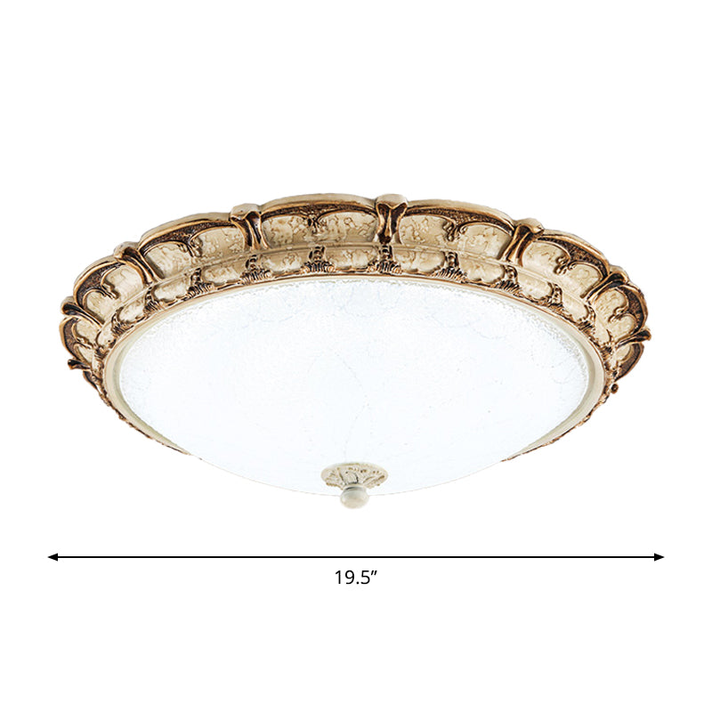 16"/19.5" Antique-Style Brown Floral Flushmount LED Ceiling Light in Opal Glass - Warm/White Lighting for Hallways