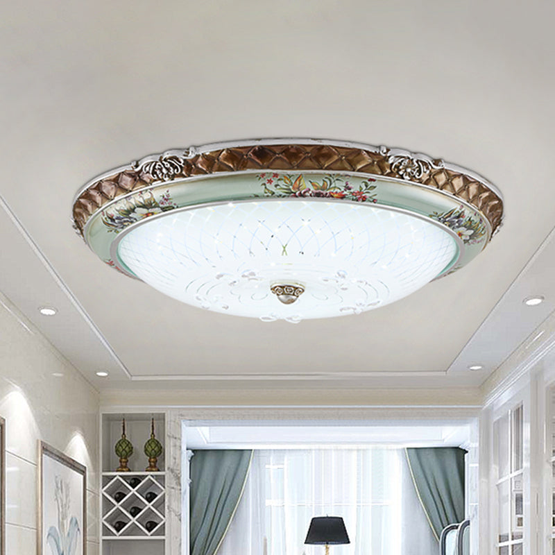 Traditional Style Blue-Brown LED Flush Mount Light Fixture with Cream Glass Domed Design - 13”/16”/19.5” W, Warm/White Light