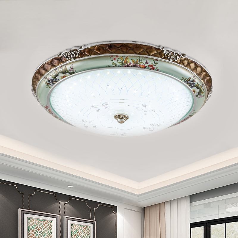 Traditional Style Blue-Brown LED Flush Mount Light Fixture with Cream Glass Domed Design - 13”/16”/19.5” W, Warm/White Light