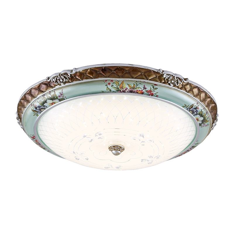 Traditional Style Blue-Brown LED Flush Mount Light Fixture with Cream Glass Domed Design - 13”/16”/19.5” W, Warm/White Light