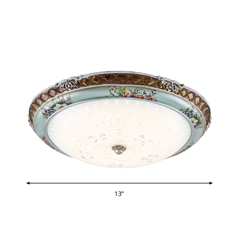 Traditional Style Blue-Brown LED Flush Mount Light Fixture with Cream Glass Domed Design - 13”/16”/19.5” W, Warm/White Light