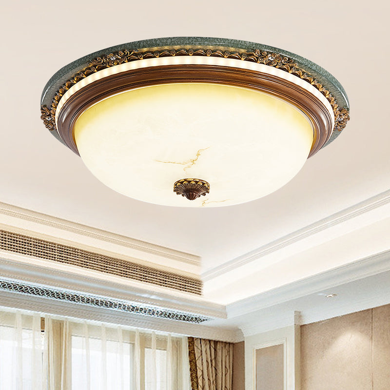 Vintage Style Opaline Glass LED Dome Flush Mount Ceiling Light in Brown - 14"/16"/20" Width