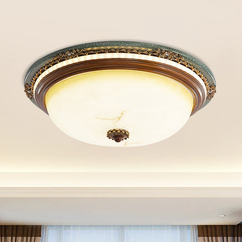Vintage Style Opaline Glass LED Dome Flush Mount Ceiling Light in Brown - 14"/16"/20" Width