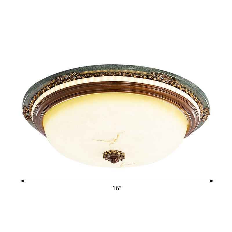 Vintage Style Opaline Glass LED Dome Flush Mount Ceiling Light in Brown - 14"/16"/20" Width