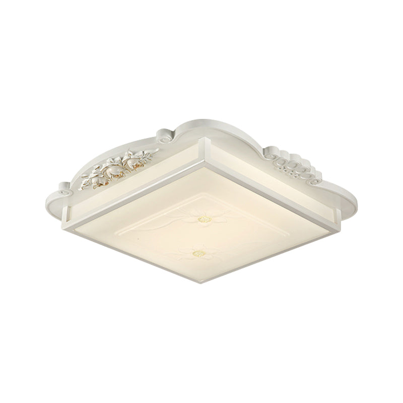 Vintage LED Square Flush Mount Light with Opaline White Glass - Perfect for Living Room