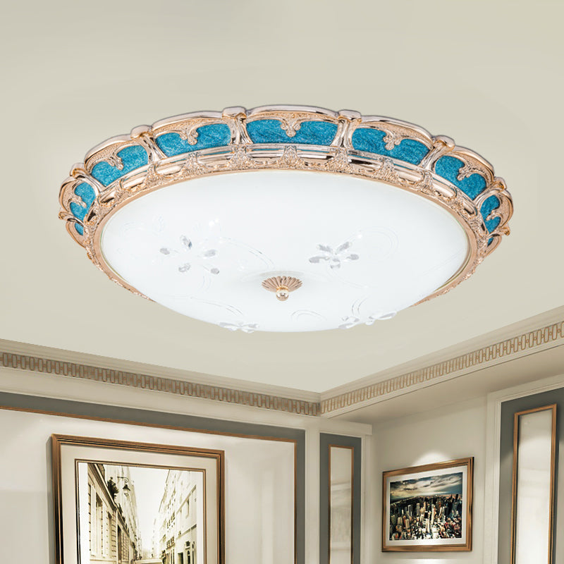 Opal Glass Domed Flush Light Fixture Countryside LED Bedroom Flush Mounted Lamp 13"/16"/19.5" in Blue with Warm/White Light