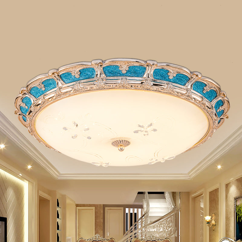 Opal Glass Domed Flush Light Fixture Countryside LED Bedroom Flush Mounted Lamp 13"/16"/19.5" in Blue with Warm/White Light