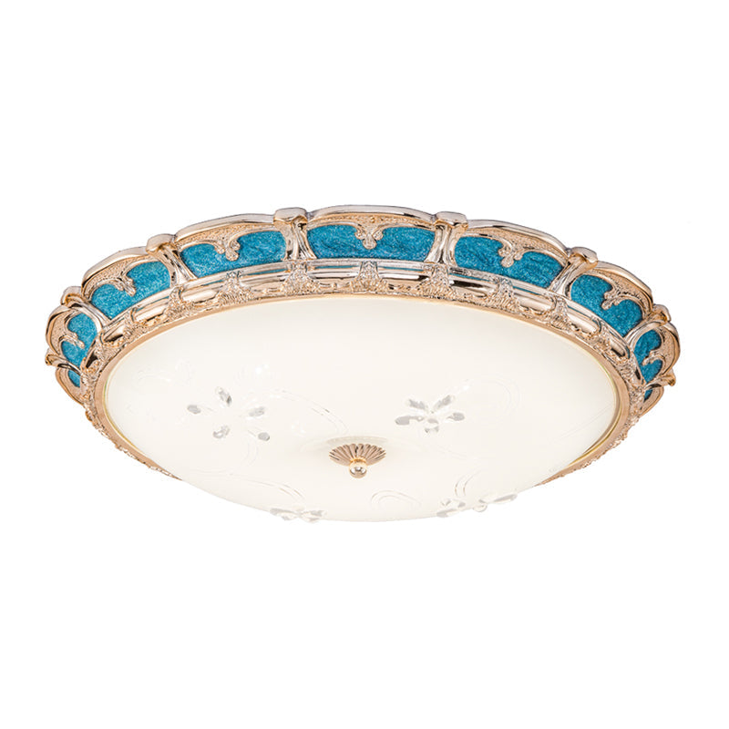 Opal Glass Domed Flush Light Fixture Countryside LED Bedroom Flush Mounted Lamp 13"/16"/19.5" in Blue with Warm/White Light