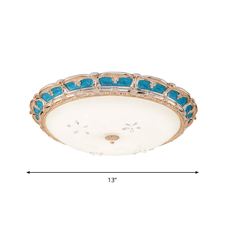 Opal Glass Domed Flush Light Fixture Countryside LED Bedroom Flush Mounted Lamp 13"/16"/19.5" in Blue with Warm/White Light