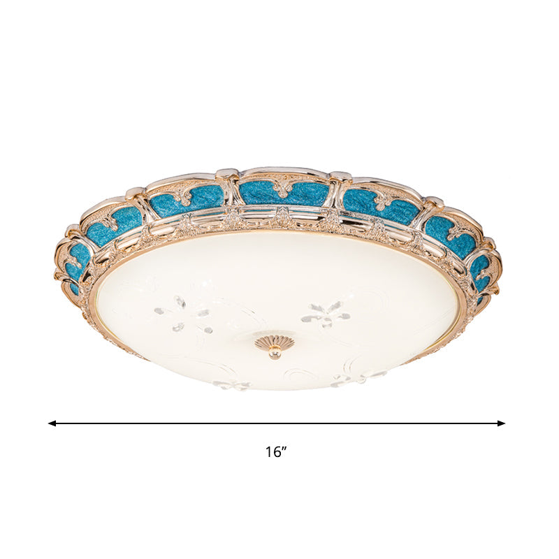 Opal Glass Domed Flush Light Fixture Countryside LED Bedroom Flush Mounted Lamp 13"/16"/19.5" in Blue with Warm/White Light