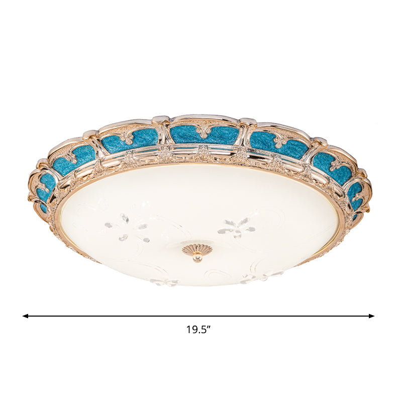 Opal Glass Domed Flush Light Fixture Countryside LED Bedroom Flush Mounted Lamp 13"/16"/19.5" in Blue with Warm/White Light