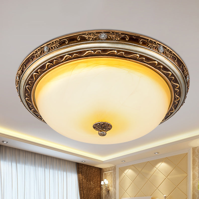 Traditional Cracked Glass Dome LED Flush Lamp Fixture in Warm/White Light, Brown, 13"/16"/19.5" Wide