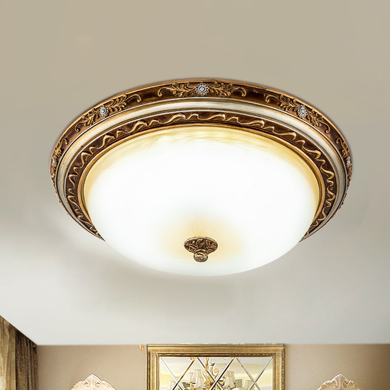 Traditional Cracked Glass Dome LED Flush Lamp Fixture in Warm/White Light, Brown, 13"/16"/19.5" Wide