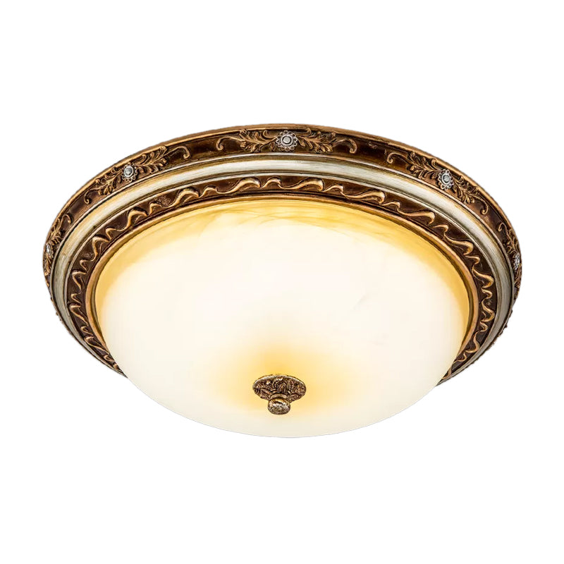Traditional Cracked Glass Dome LED Flush Lamp Fixture in Warm/White Light, Brown, 13"/16"/19.5" Wide