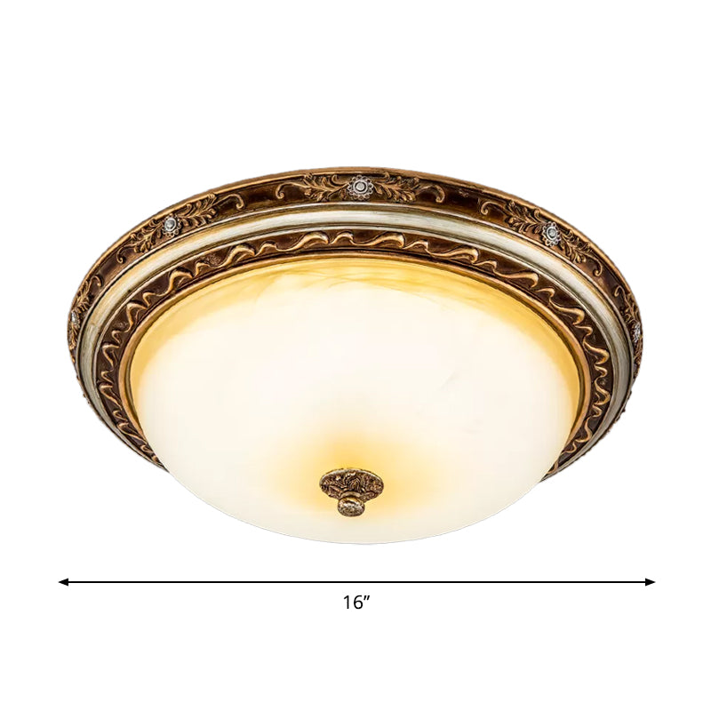 Traditional Cracked Glass Dome LED Flush Lamp Fixture in Warm/White Light, Brown, 13"/16"/19.5" Wide