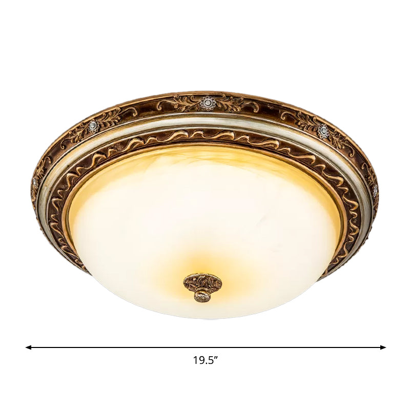 Traditional Cracked Glass Dome LED Flush Lamp Fixture in Warm/White Light, Brown, 13"/16"/19.5" Wide