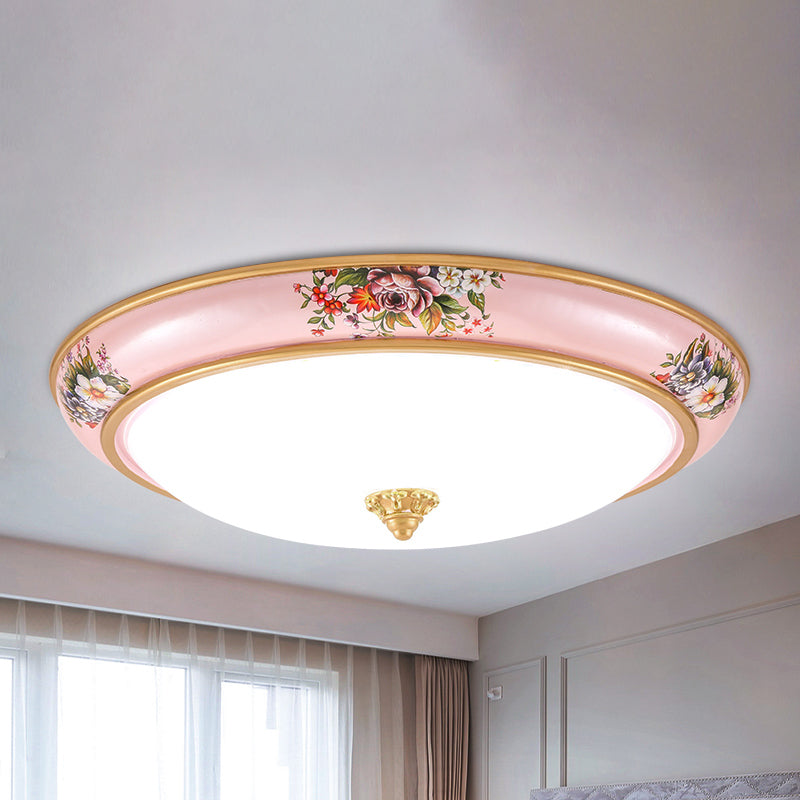 Plafonnier encastré à LED rose avec abat-jour en verre blanc - Option lumière chaude/blanche pour chambre à coucher - Largeur 13"/16"/19,5"