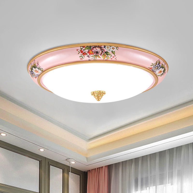 Plafonnier encastré à LED rose avec abat-jour en verre blanc - Option lumière chaude/blanche pour chambre à coucher - Largeur 13"/16"/19,5"