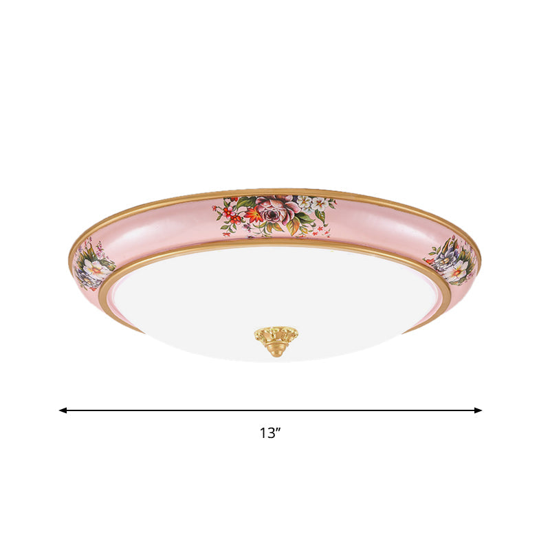 Plafonnier encastré à LED rose avec abat-jour en verre blanc - Option lumière chaude/blanche pour chambre à coucher - Largeur 13"/16"/19,5"