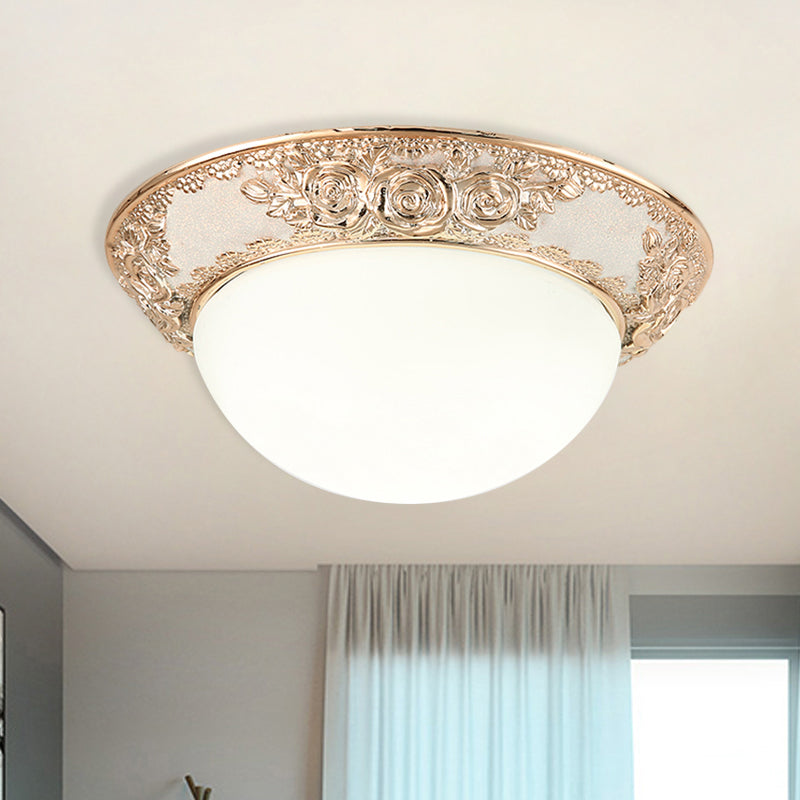 Opal Glass Dome Corridor Flush Mount Light - Country Style LED Gold Flush Lamp