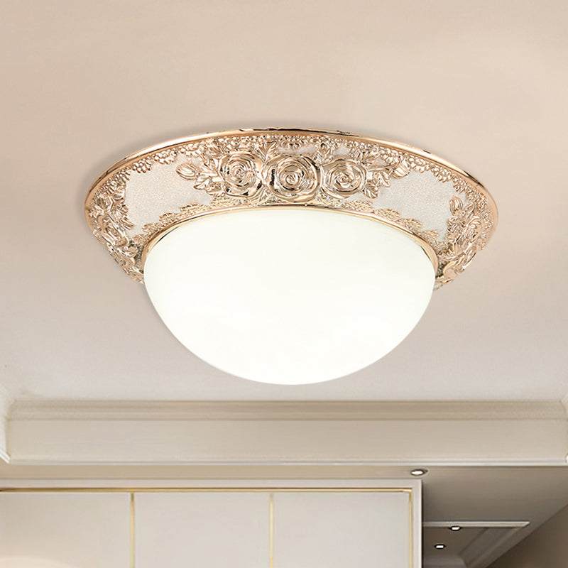 Opal Glass Dome Corridor Flush Mount Light - Country Style LED Gold Flush Lamp