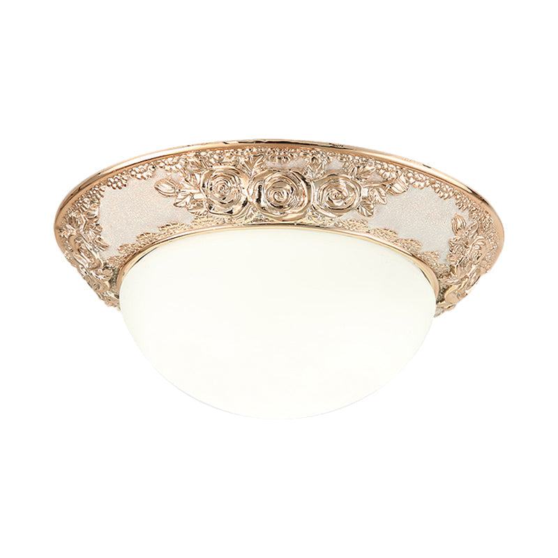 Opal Glass Dome Corridor Flush Mount Light - Country Style LED Gold Flush Lamp