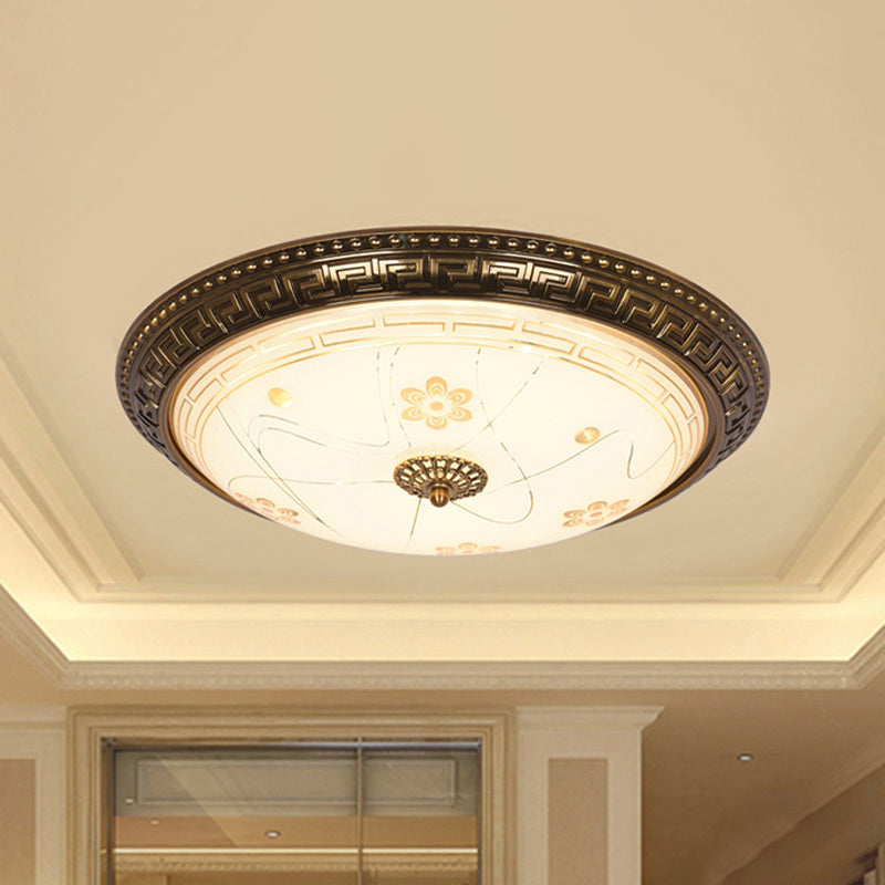 Antiqued Bowl Shade Glass Flush Mount Lamp in Gold with LED in 12.5"/15"/19" Width and Warm/White Light
